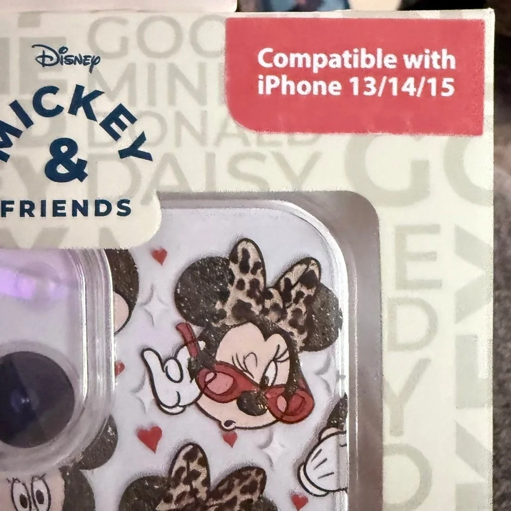 Disney x Skinnydip Minnie Mouse Leopard Bow iPhone 13 14 15 Glitter Case NEW